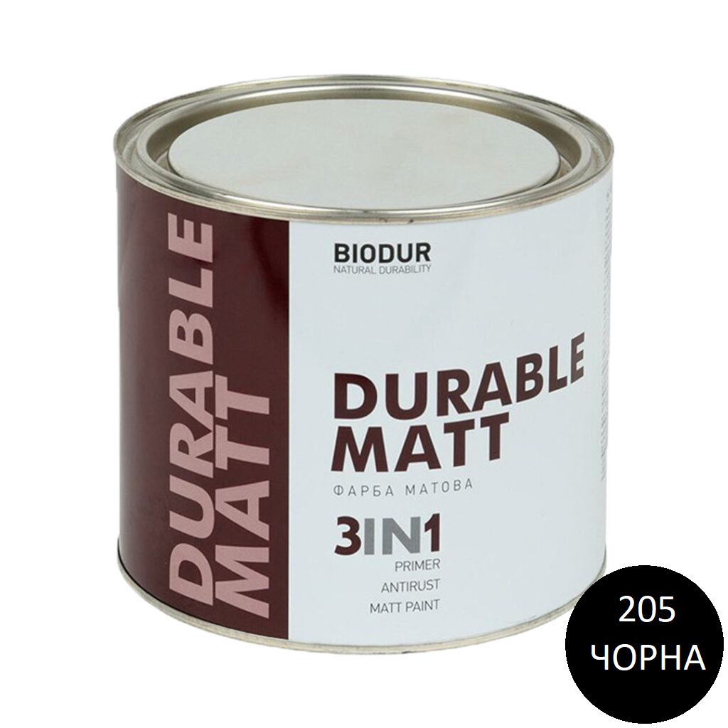

Краска матовая 3 в 1 Biodur Durable Matt 0,7 л (205 черная)