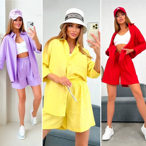 

Модный летний прогулочный костюм двойка:шорты и рубашка