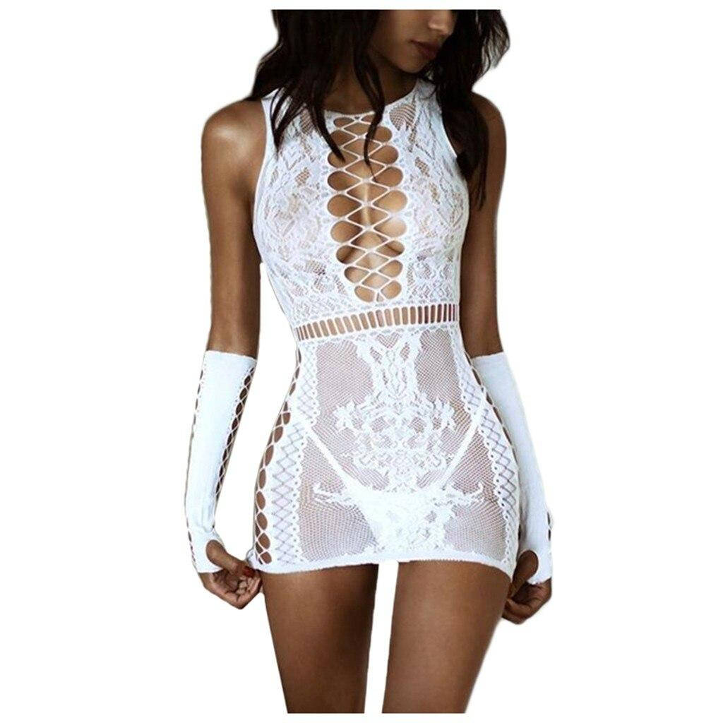 

Эротическое женские платье сетка белого цвета с перчатками, белье для соблазна, Белый
