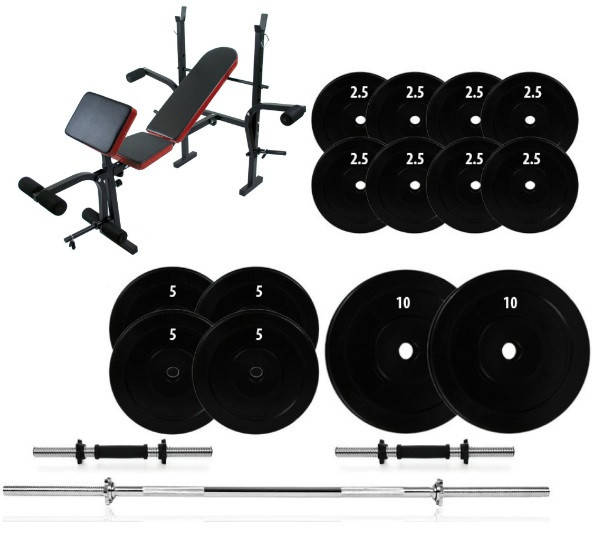 

Комплект 72кг штанга + гантели + скамья для жима с и партой Скотта и стойками под штангу 7F L310, Черный
