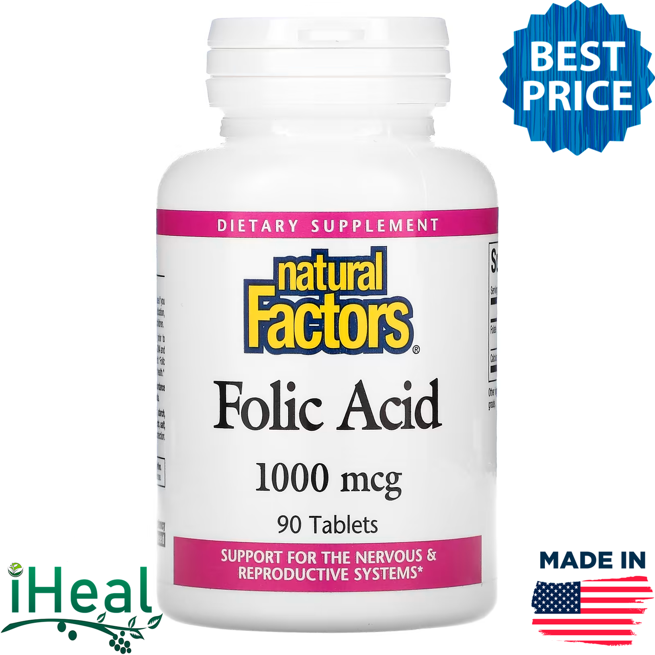 

Natural Factors, фолиевая кислота, 1000 мкг, 90 таблеток