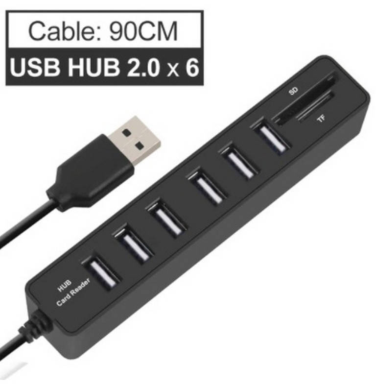 

Универсальное устройство 6 USB портов 2.0 хаб картридер SD TF кардридер черный