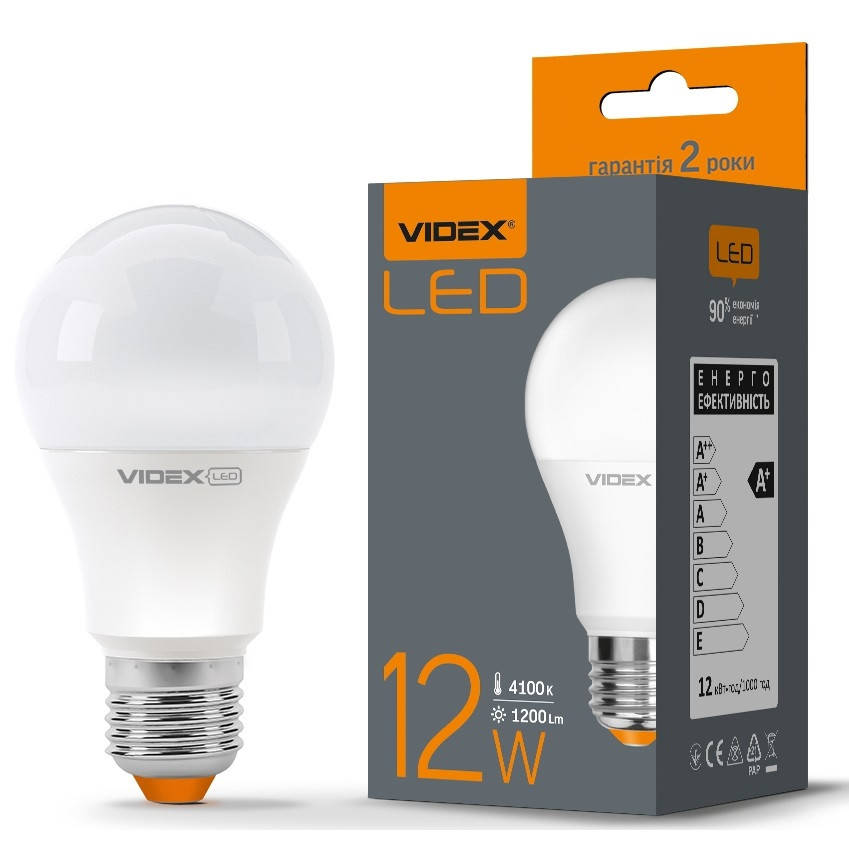 

LED лампа VIDEX A60e 12W E27 4100K Белый свет