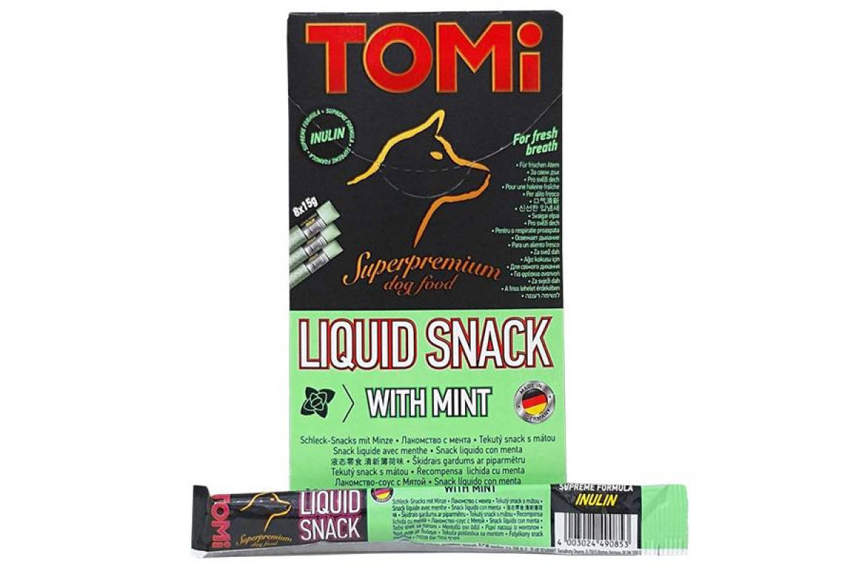 

Лакомство для собак Tomi Liquid Snack Mint&Inulin жидкое мята с инулином 15 г.