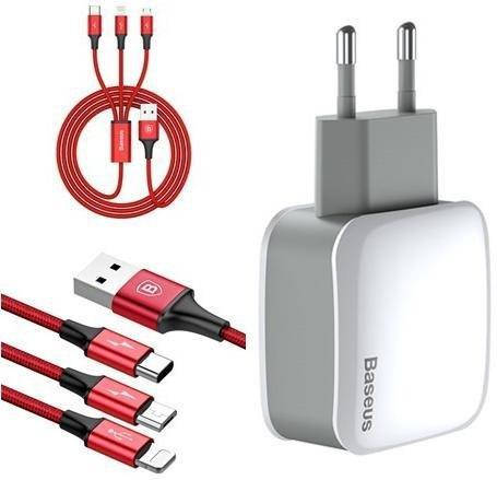 

Блок питания Baseus Letour+3-in-1 Red Cable White+Silver
