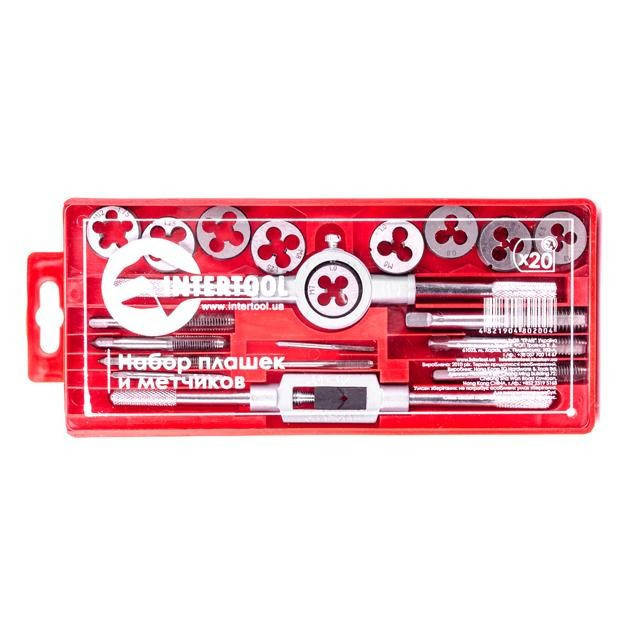 

Набор плашек M3-M12 и метчиков M3-M12, 20ед. INTERTOOL SD-8020