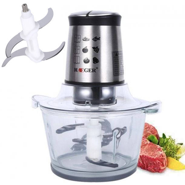 

Блендер Чоппер для кухни Haeger 7005 4 ножа, Стеклянна чаша, Мощность 300 Ватт, 2,2 литра, Чёрный