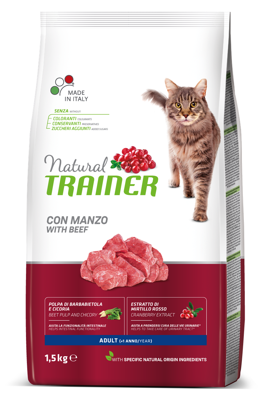 

Trainer Natural Super Premium Adult with Beef Сухой корм для взрослых кошек от 1 года 1.5 кг. АКЦИЯ 4 + 1