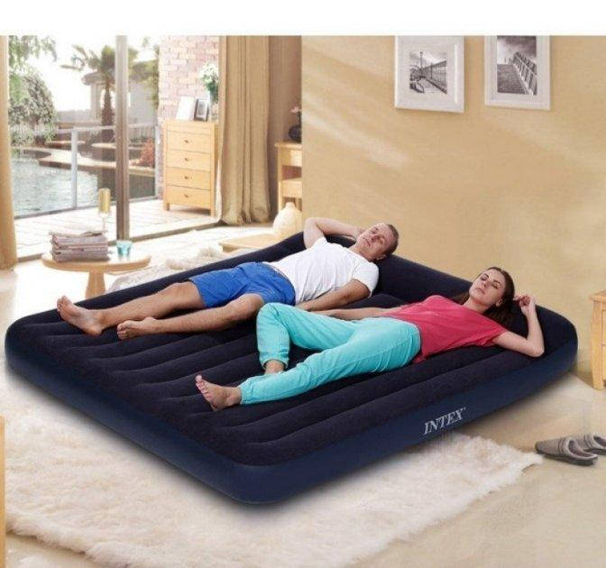 

Матрас кровать двухместный надувной Intex 64144 велюровый с подголовником 203*183*25 см