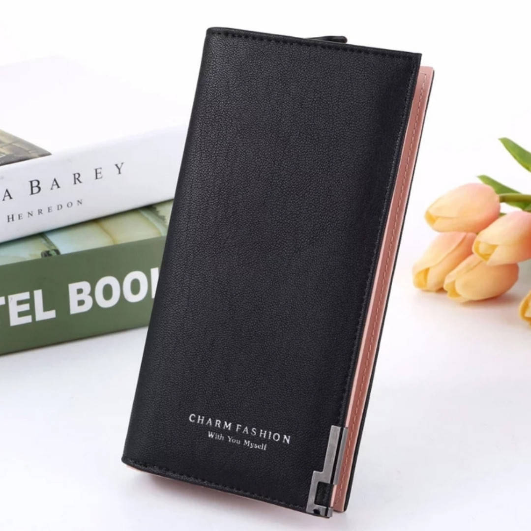 

Стильный женский портмоне CHARM FASHION с ремешком на запястье эко-кожа черный с розовым