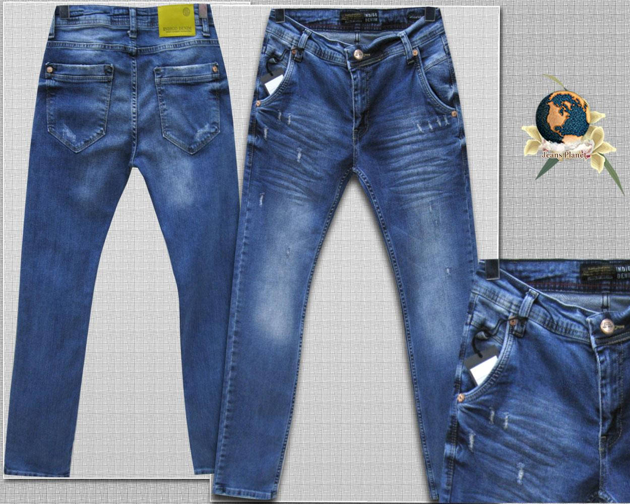 

Модные мужские зауженные джинсы с косым карманом потёртые 29 размер