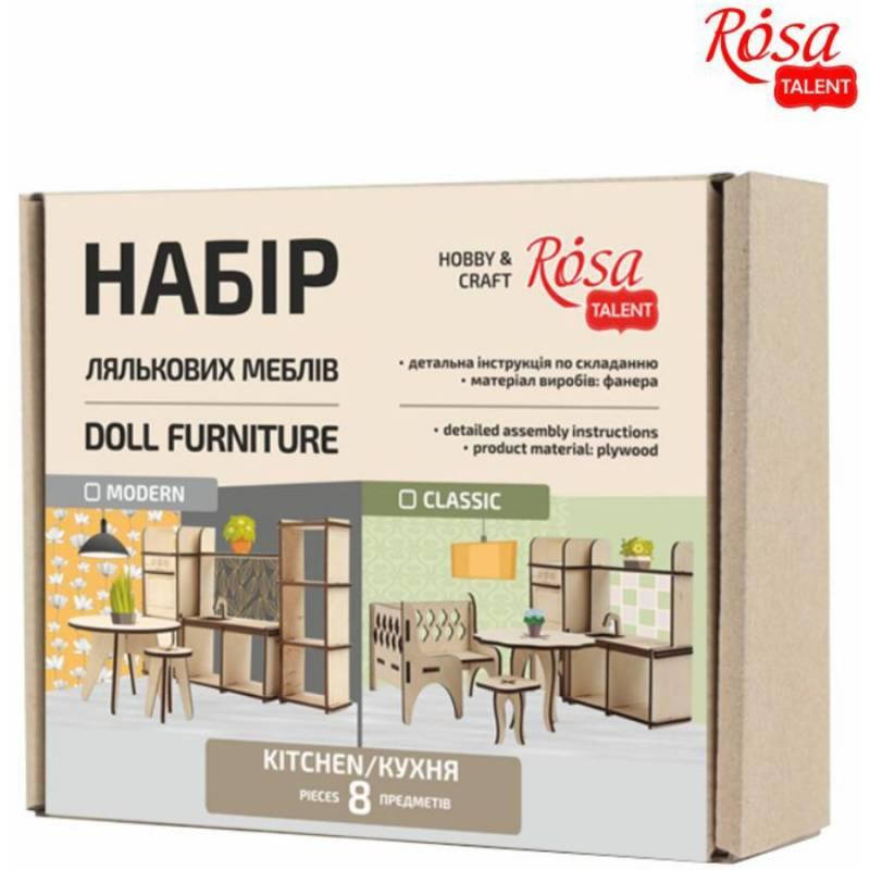 

Кукольная мебель Rosa Talent Кухня классик набор 8 предметов фанера (4823098517603)