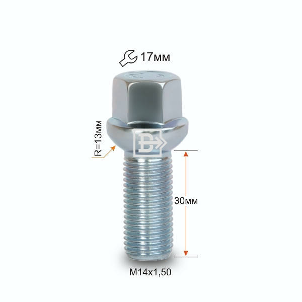 

Болт колесный 084117 Z M14X1,5X30 Цинк Сфера с выступом ключ 17 мм