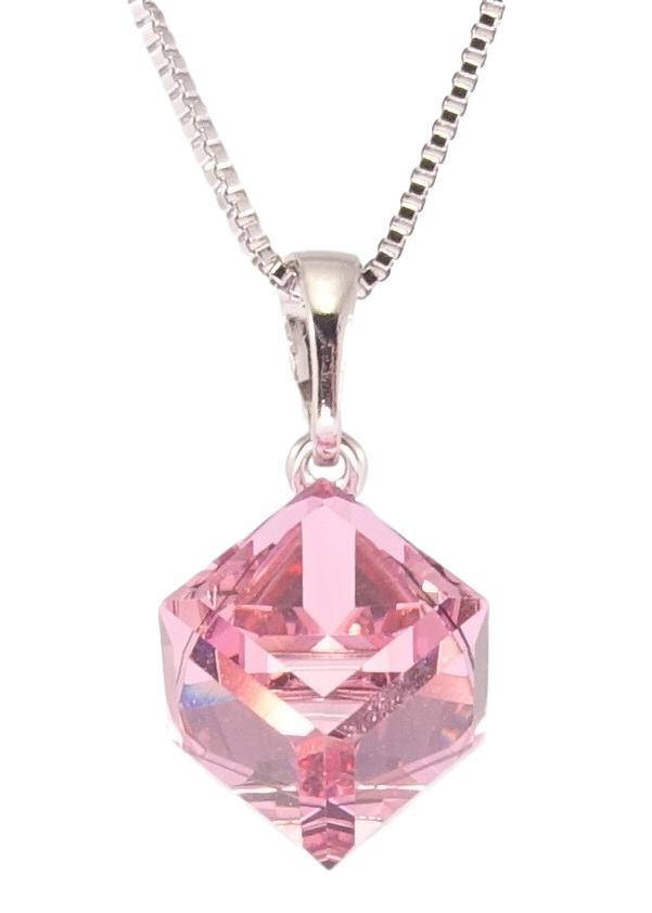 

Кулон Xuping Родий с кр-ми Swarovski на цепочке "Кристальный куб Rose" дл. 40-45см х 1мм. кул 8*8 мм