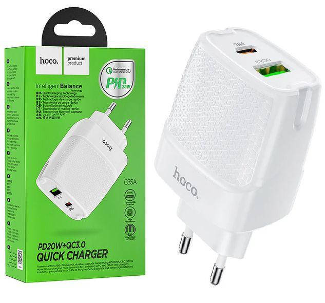 

СЗУ Hoco C85A Bright (PD20W+QC3.0 USB-A/USB-C/3A) белый