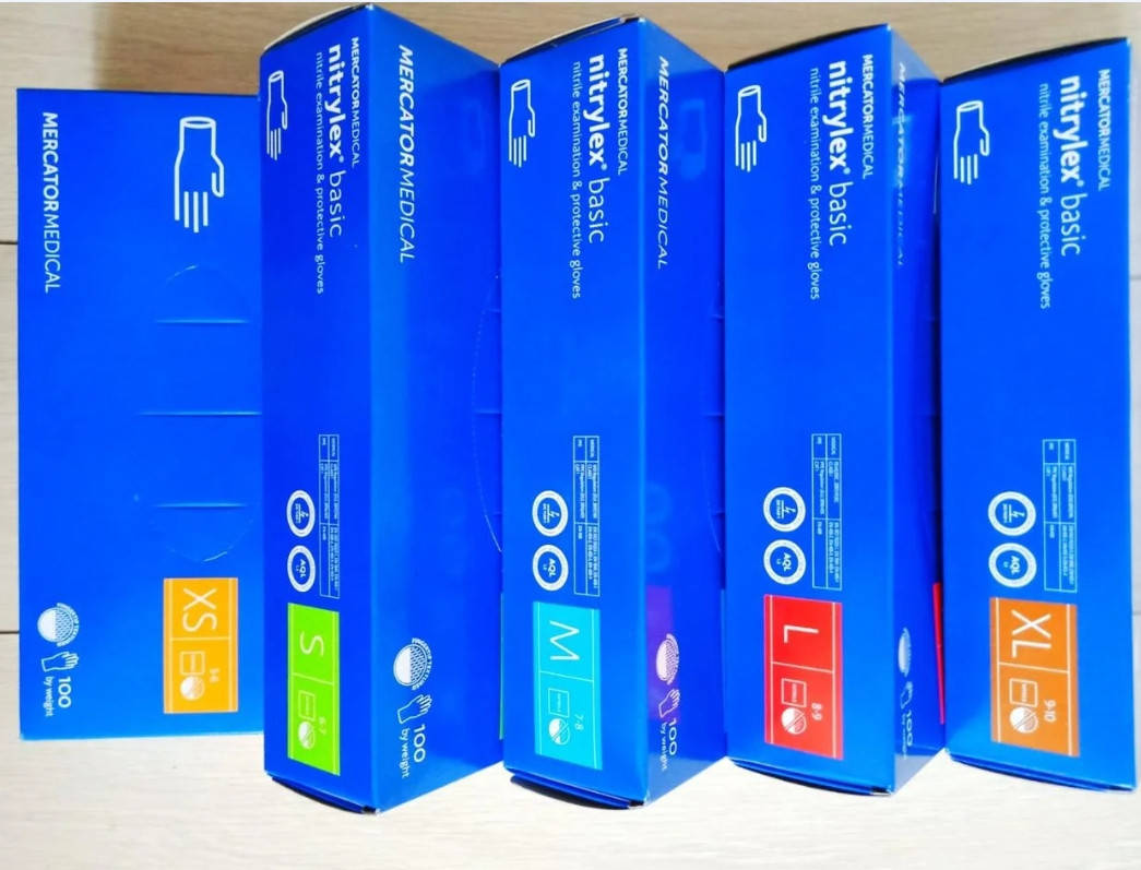 

Перчатки нитриловые Nitrylex Basic размеры: S,М,L синие (100 шт/50пар), Синий