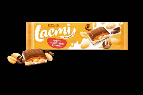 

Шоколад Lacmi молочний з арахісом і карамельно-арахісової начинкою Roshen Рошен