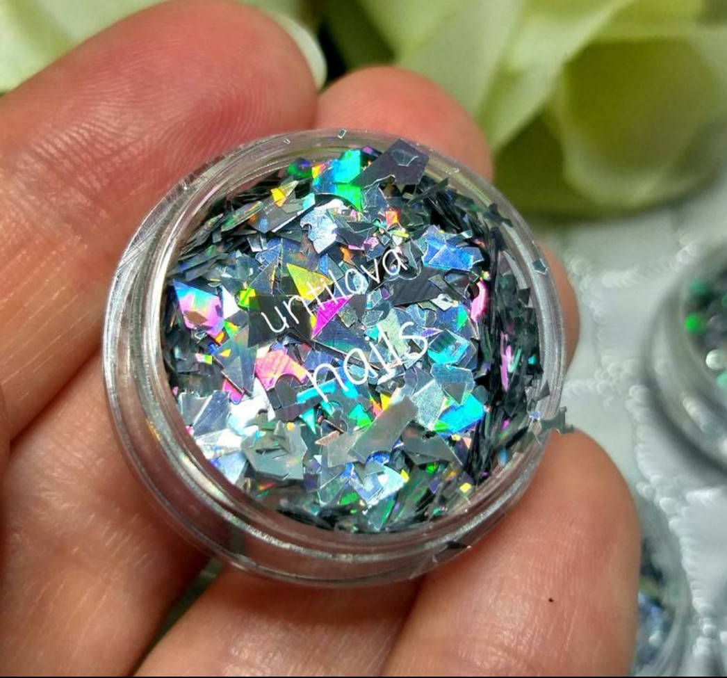 

Слюда серебро голографическое осколки, битое стекло