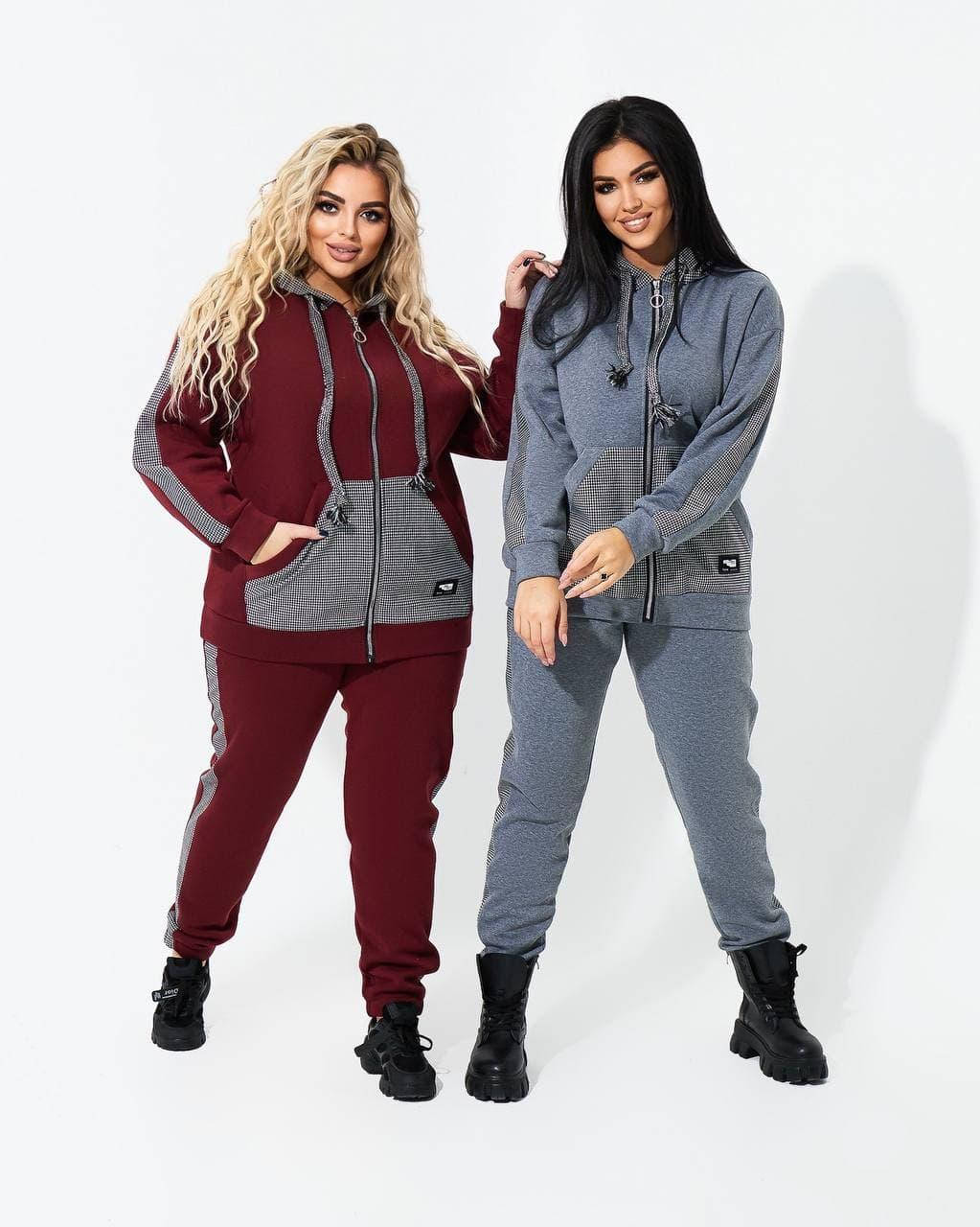 

Тёплый спортивный женский костюм из трехнити на флисе больших размеров 56/58, серый