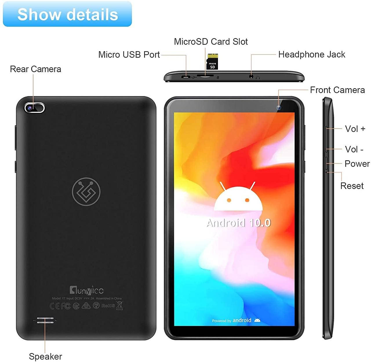 

Планшет 7" QunyiCO Y7, 2GB RAM 32GB 1024 x 600 IPS HD + наушники, Синий