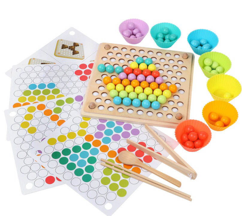 

Деревянная развивающая игрушка мозаика с набором инструментов Bead Holder