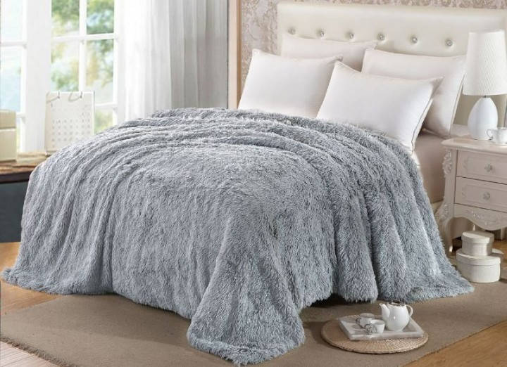 

Меховой плед покрывало Травка Полуторный 150х200 серый