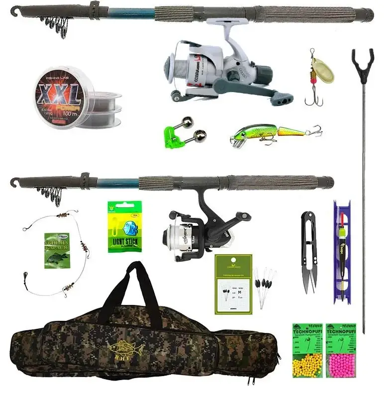 

Набор рыболовный все в одном "Карась-окунь" для ловли мирной и хищной рыбы, готовый к использованию, Белый