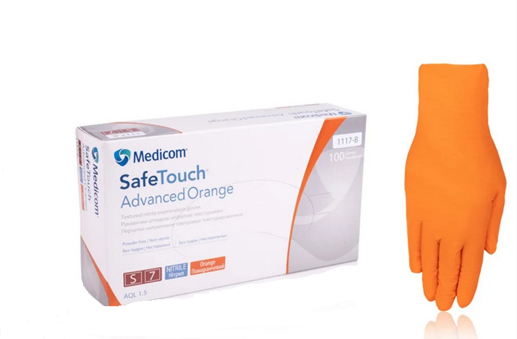

Перчатки нитриловые Safe-Touch Advanced Orange оранжевые без пудры 100шт  5г, Оранжевый