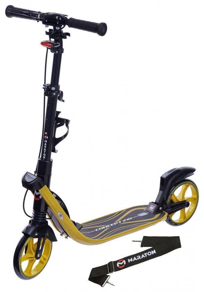 

Самокат двухколесный Maraton Concept 210 желтый с ремнем + фонарик