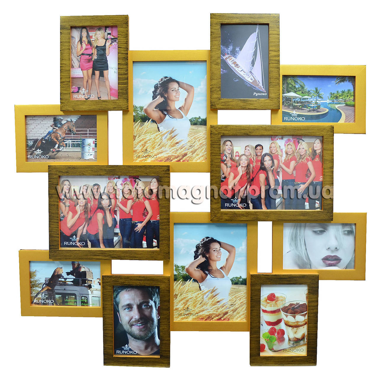 

Деревянная мультирамка на 12 фото "Руноко Путешествие" - Двойное Золото (фоторамка коллаж 70 х 70 см), Золотистый