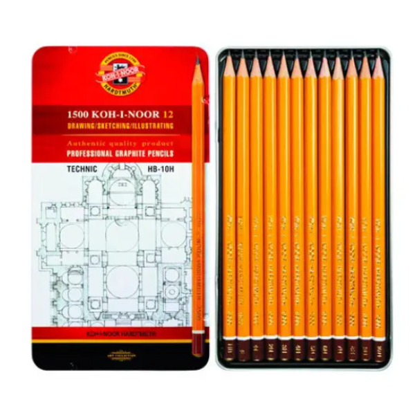 

Набор чернографитных карандашей в металлической коробке Koh-i-Noor Technic HB-10H 1500
