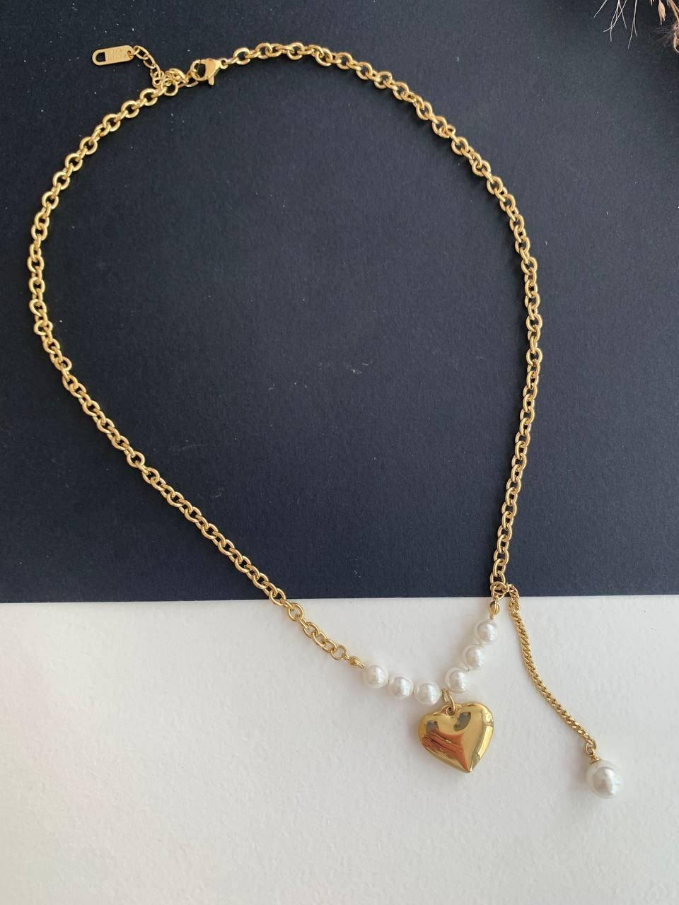 

Женский кулон сердце жемчуг медсплав, подвеска на цепочке позолота
