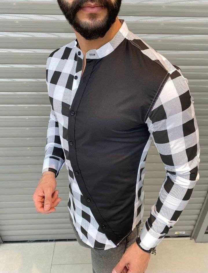 

Мужская рубашка в клетку белая Турция белая мужская рубашка в клетку стильная мужская рубашка новинка L, Белый