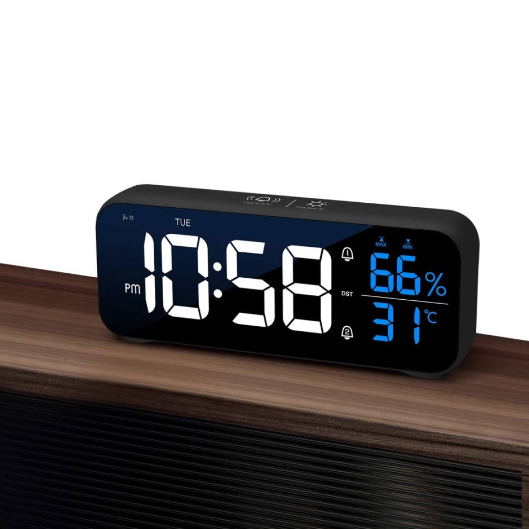 

Настольные электронные часы с термометром и гигрометром, черные.