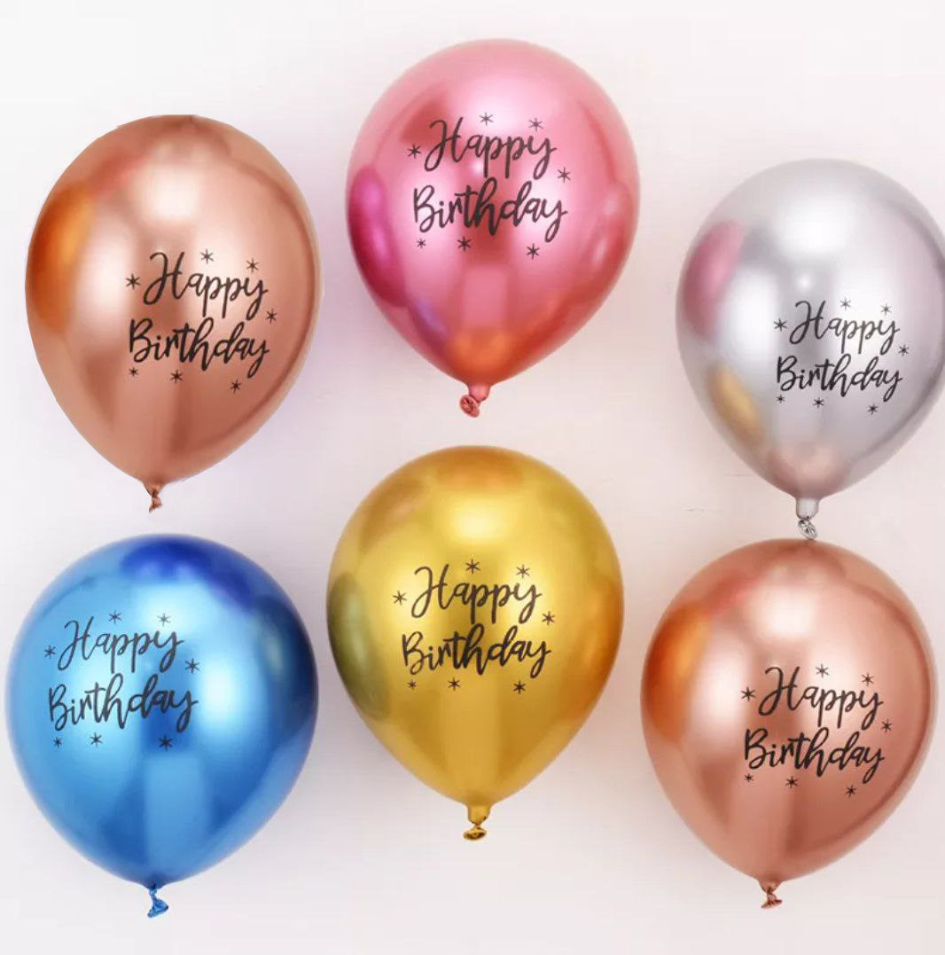 

Воздушные шарики хром с надписями Happy Birthday, Разные цвета