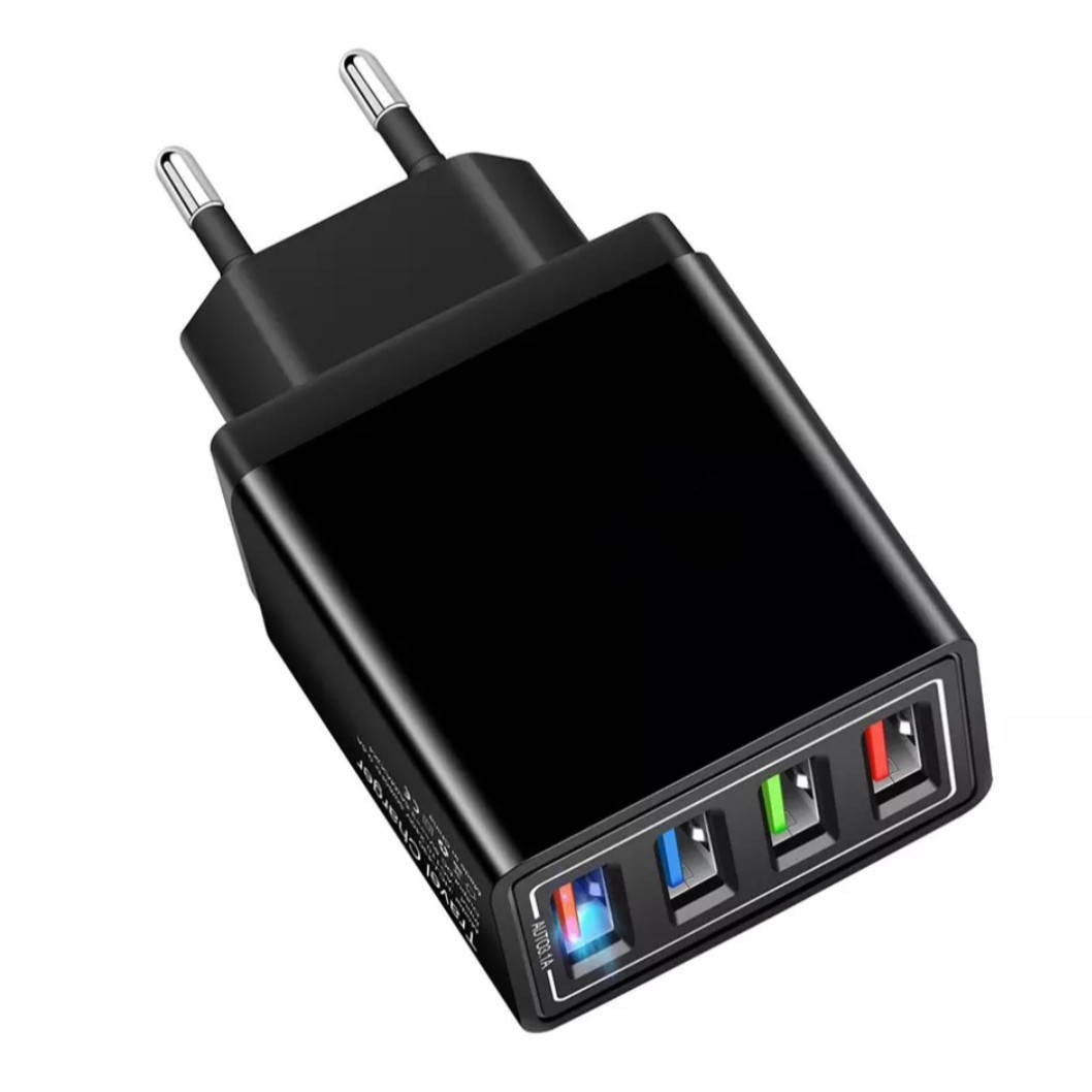 

Зарядное устройство для телефона на 4 USB порта PZOZ., Черный