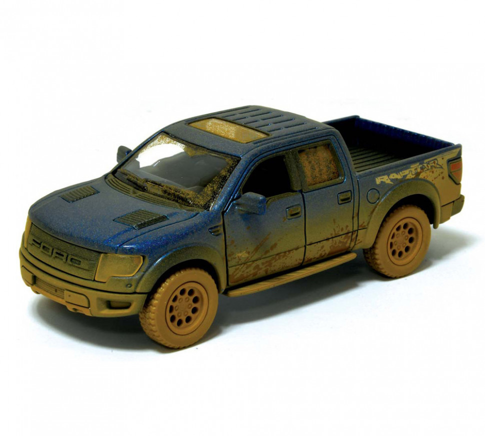 

Детская модель машинки пикап Ford F-150 SVT Raptor-Supercrew Muddy Kinsmart KT5365WY инерционная, 1:46 (Blue), Синий