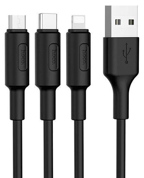 

Кабель USB Hoco X25 Soarer 3-in-1 Lightning + micro USB + USB Type-C Cable Cable Black, Черный