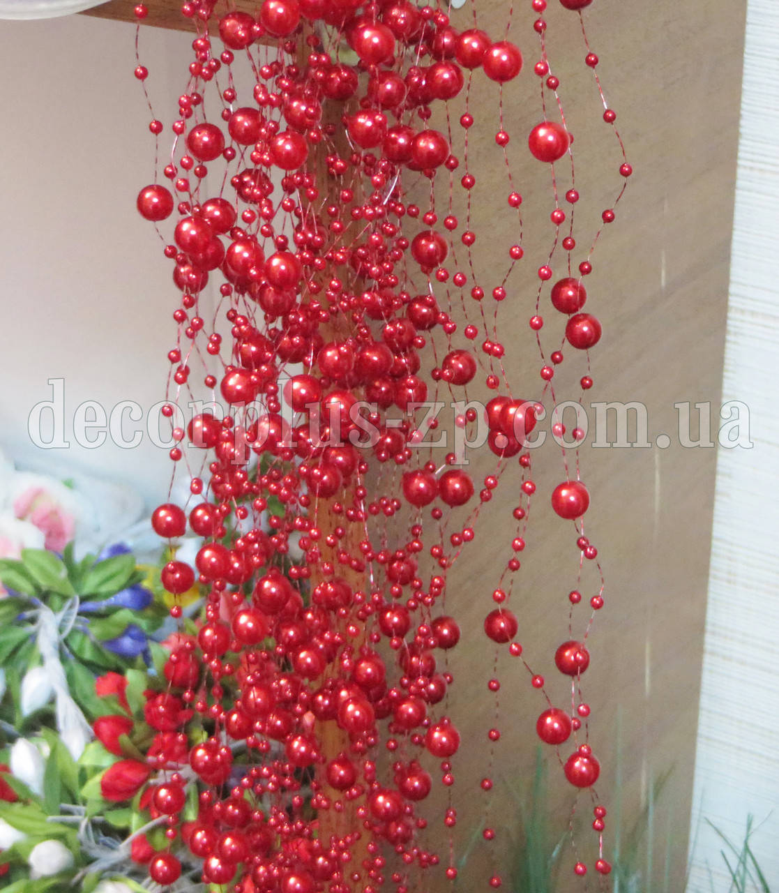 

Бусины на леске, красные, 1,3 м