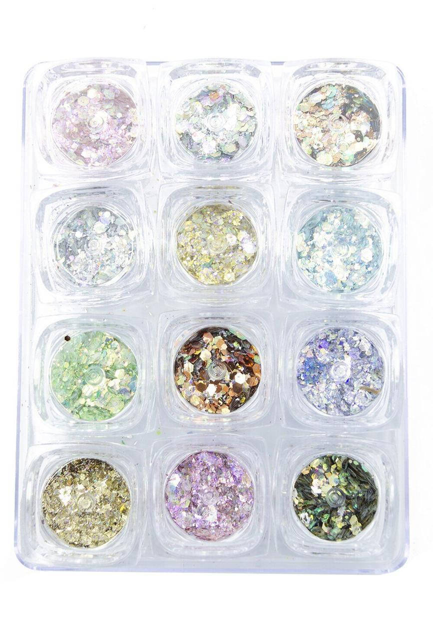 

Блестки - шестигранники Lilly Beaute упаковка 12 шт — Разного размера, разноцветные