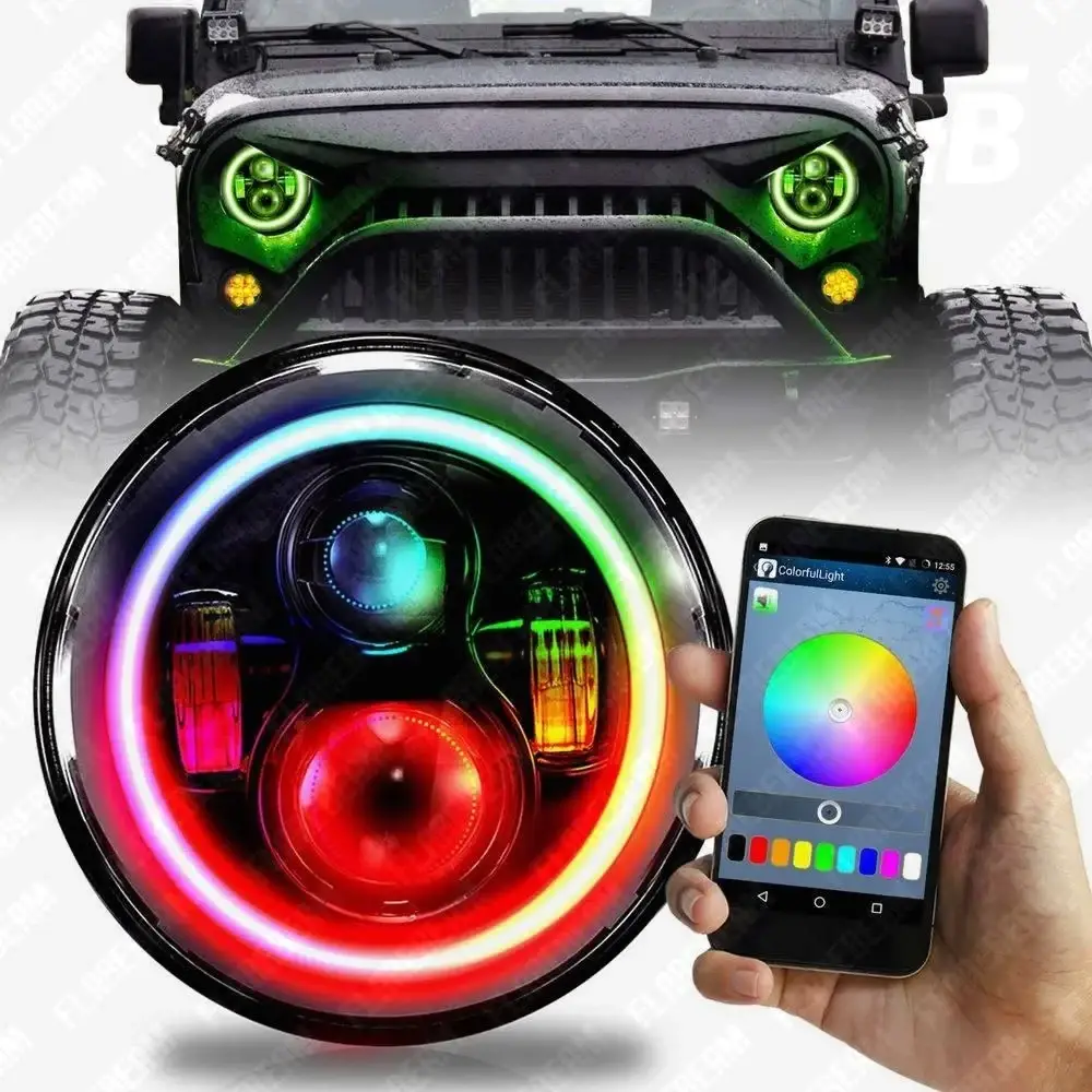 

Фара FB-HL-7IN-002RGB главного света светодиодная LED эт. мощн. с RGB ДХО и поворотн., Ø7 дюймов, м функц