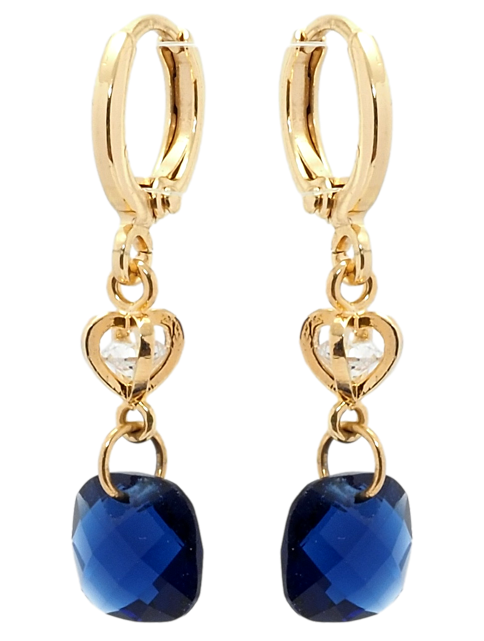 

Серьги Xuping Позолота 18K подвески на колечках "Синие граненные фианиты"