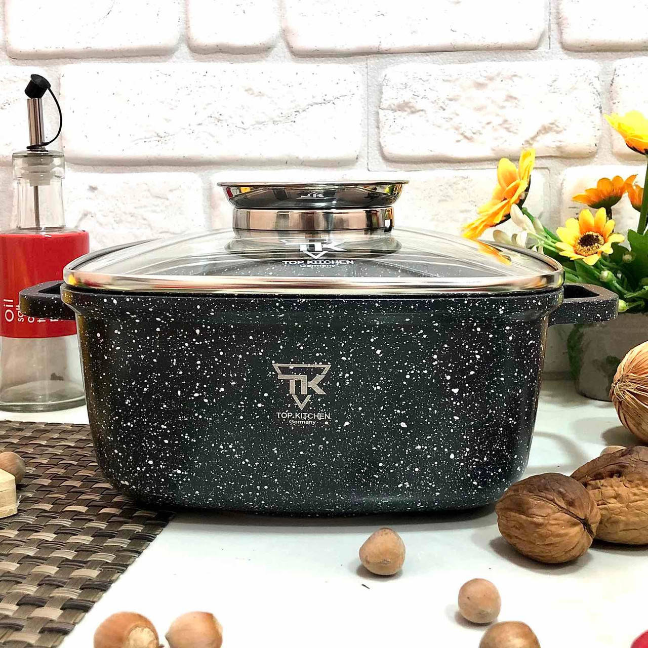

Кастрюля с мраморным покрытием Top Kitchen TK00055 квадрат 24 см, 2,1 л разные цвета