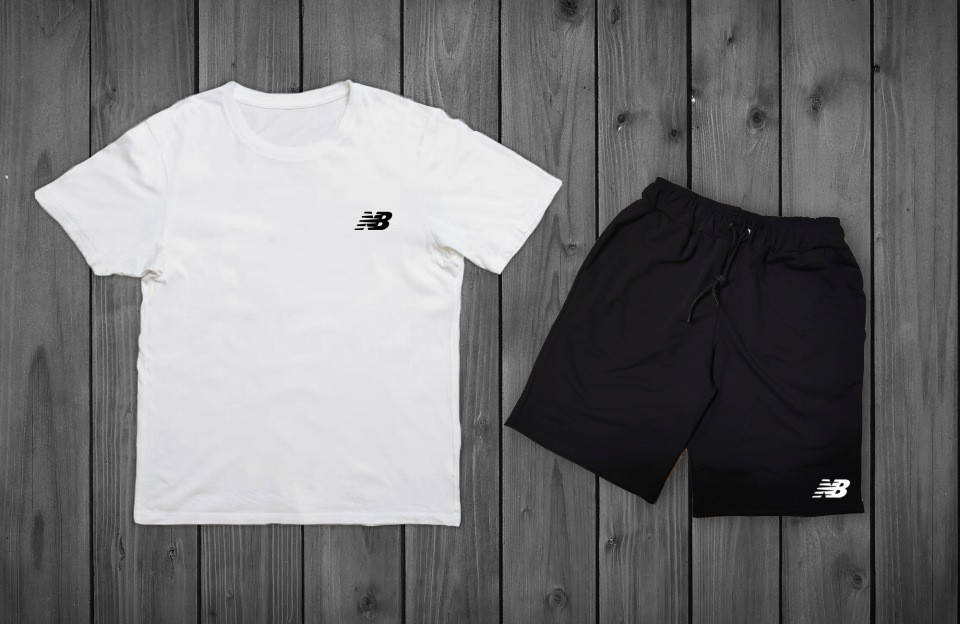 

Летний комплект New Balance Белая футболка черные шорты