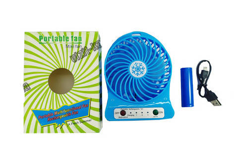 

Вентилятор переносной настольный USB 13,5*10см 2wat. + фонарик цв. синий (992)