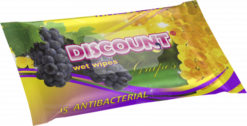 

Салфетки влажные антибактериальные DISCOUNT "Виноград" 15шт/уп