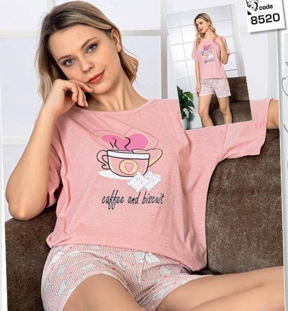 

Комплект двойка футболка и шорты. Пижама женская "Coffee" хлопок L(46-48)