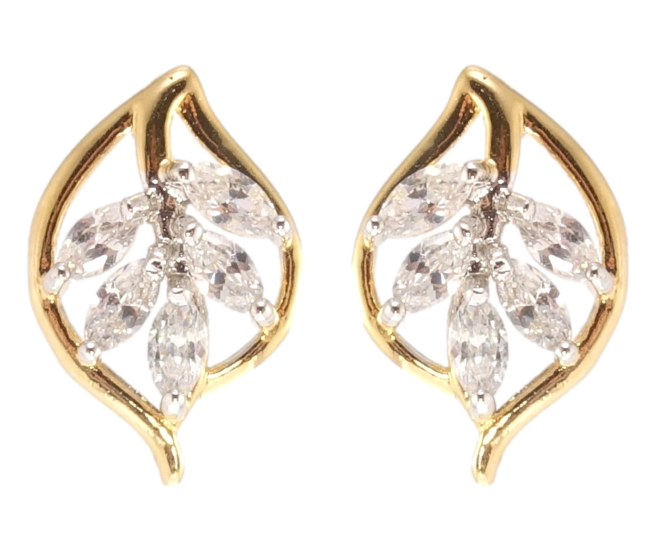 

Серьги XP Позолота 18К + Родий гвоздики (пусеты) "Листики с цирконием"