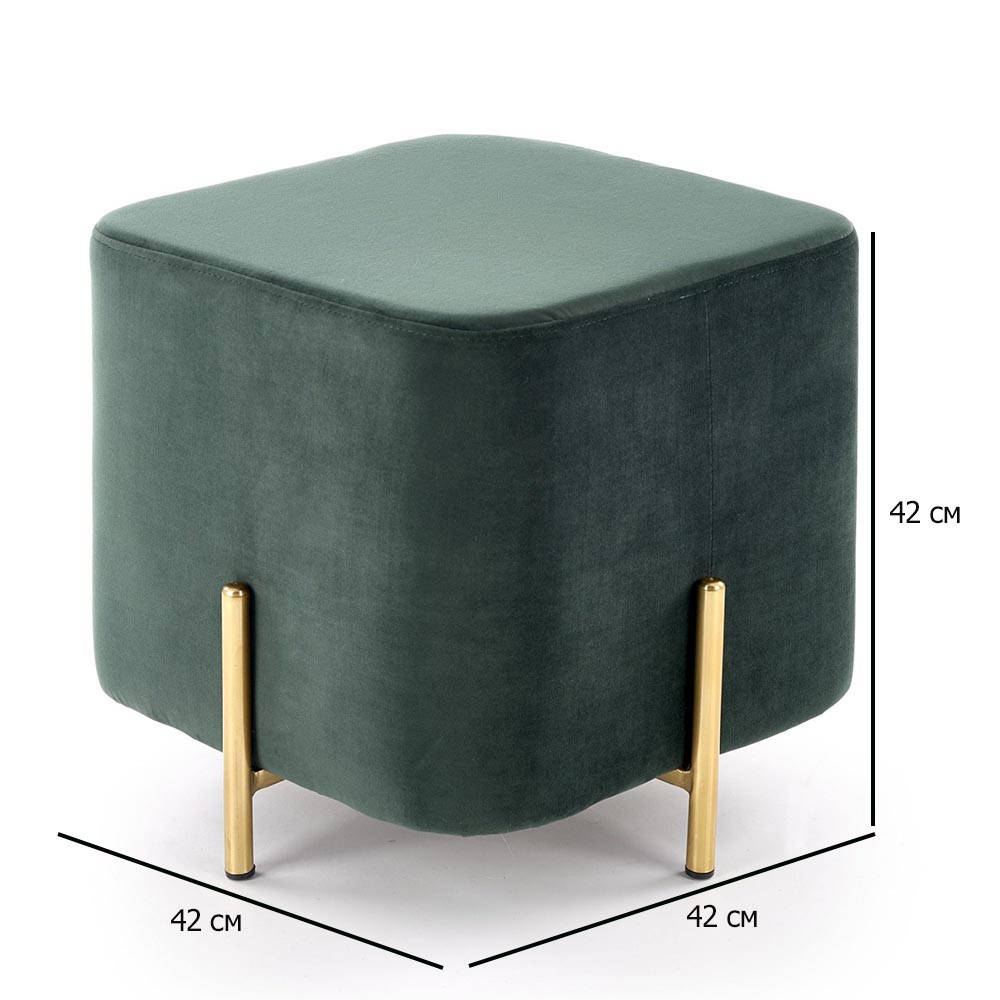 

Квадратный пуфик темно-зеленый бархатный Corno на золотых ножках в прихожую, Зелёный