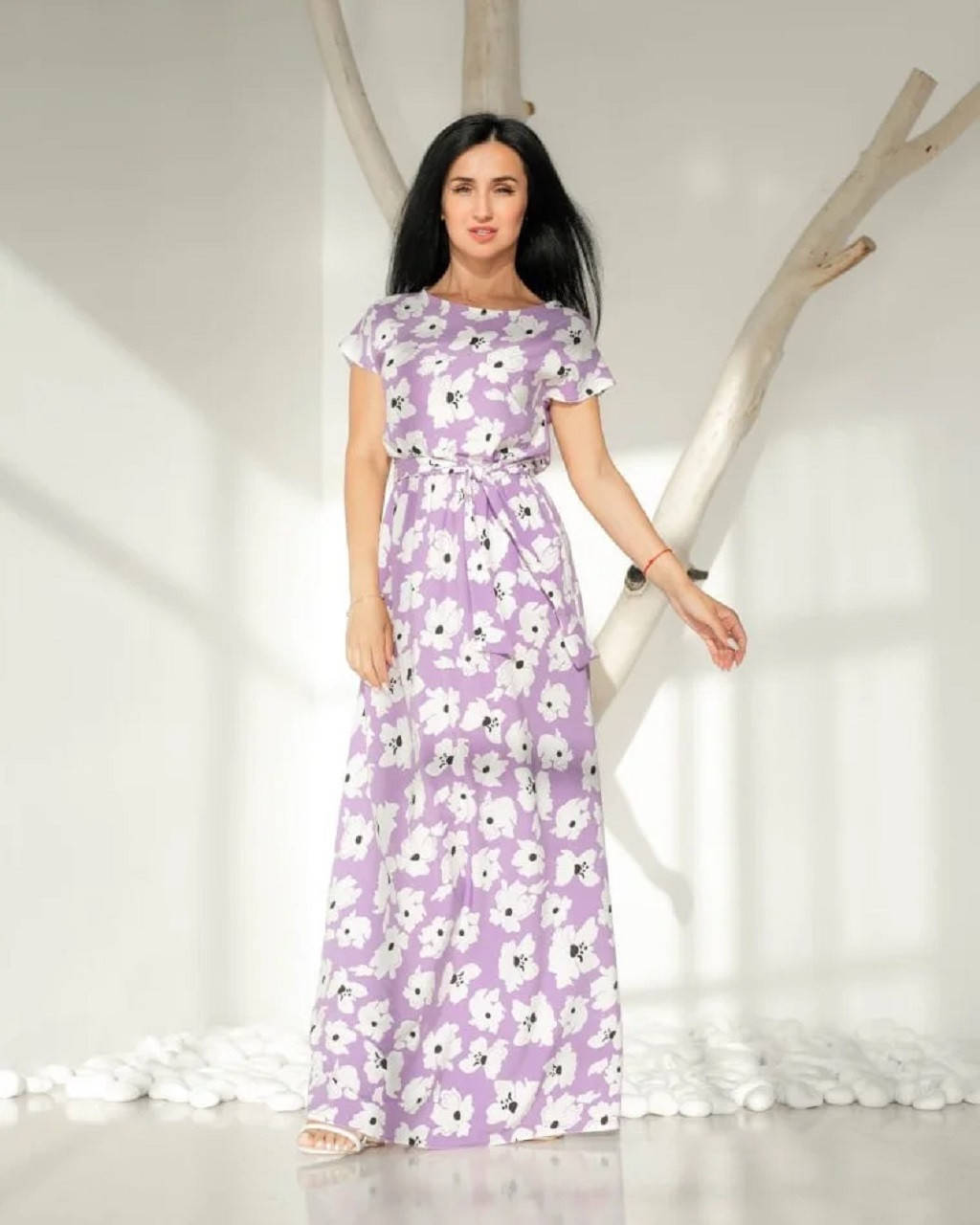 

Длинное платье с цветочным принтом сиреневое 52/54